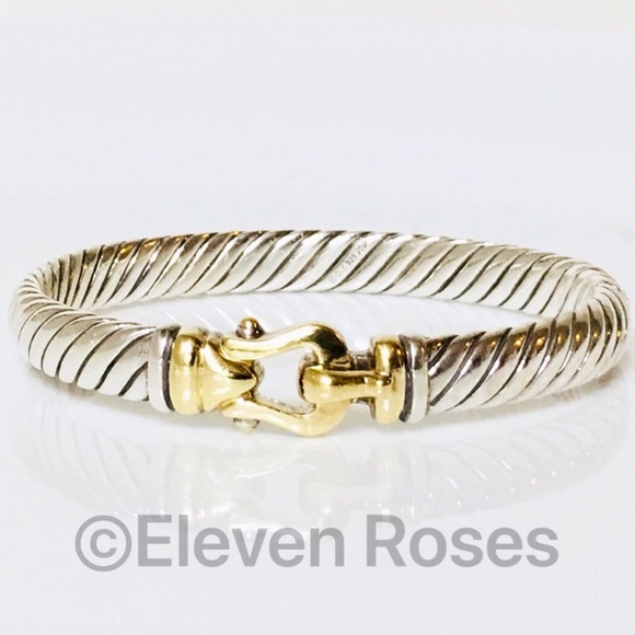 David Yurman 925 18k Cable Buckle Bangle Bracelet - Picture 8 of 8